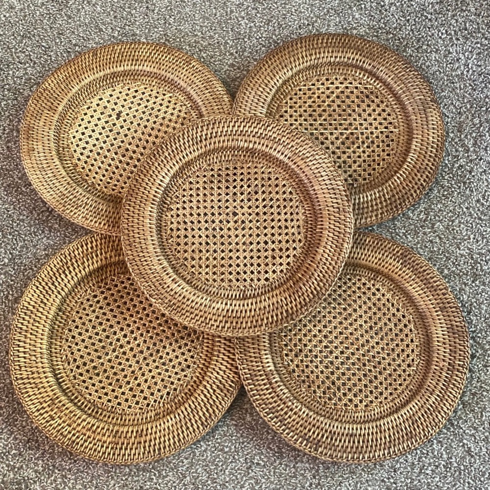 Set of 5 Woven Rattan Charger Plates Natural Wicker Boho Table Decor 12.5 Inch
